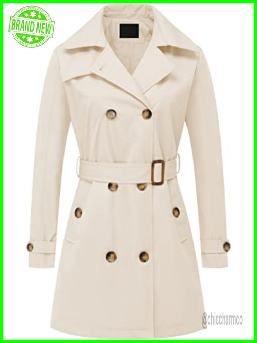 Double Breasted Trench Coat Mid-Length Belted Overcoat with Detachable Hood